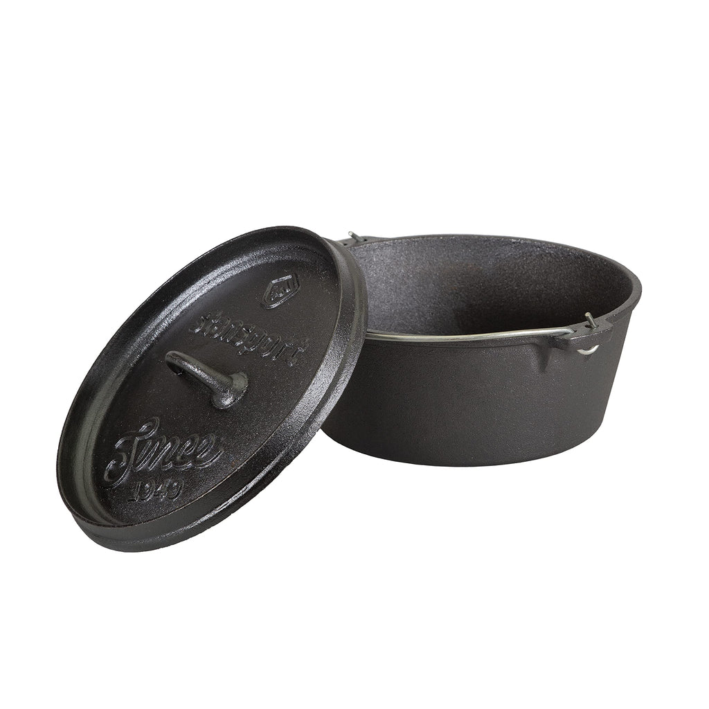Stansport's Cast Iron Dutch Oven with Lid (16023) - Large 4 Quart Capacity, Durable Cast Iron Construction, Perfect for Outdoor Cooking, Home Kitchen and Camping Trips, Flat Bottom Design