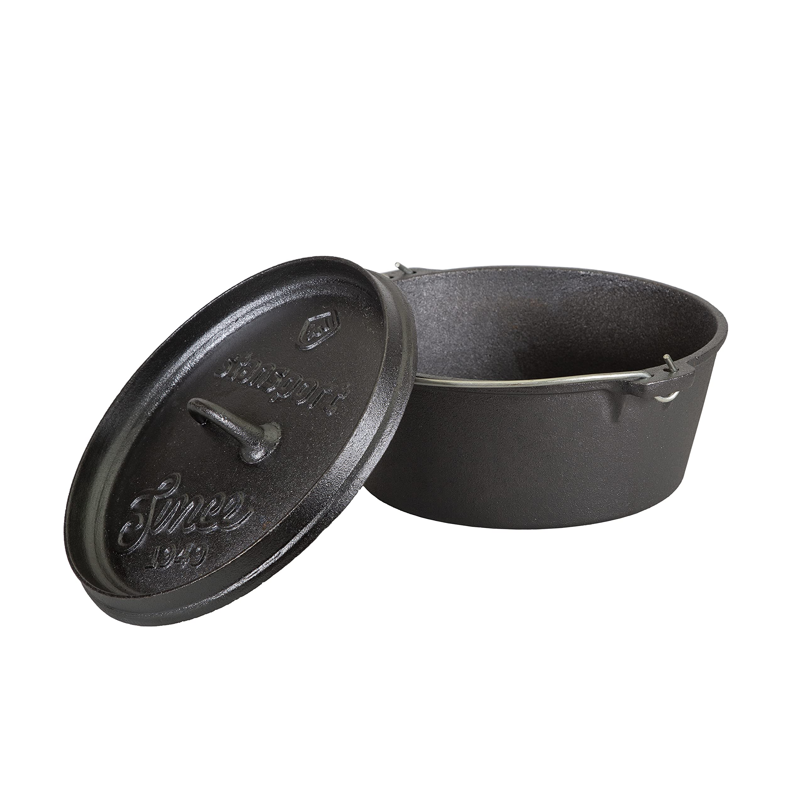 Stansport's Cast Iron Dutch Oven with Lid (16023) - Large 4 Quart Capacity, Durable Cast Iron Construction, Perfect for Outdoor Cooking, Home Kitchen and Camping Trips, Flat Bottom Design