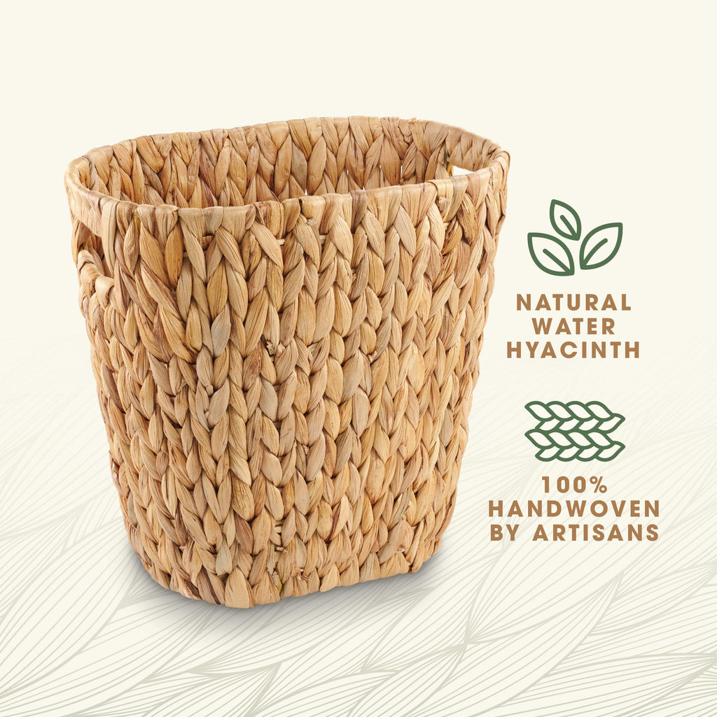 84ECO 2-Pack Oval Wicker Trash Cans – Rattan Trash Can - Wicker Waste Basket for Bathroom, Bedroom, Office - Decorative Waste Basket (Natural Hyacinth)