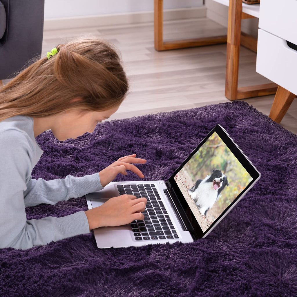 Softlife Rugs for Bedroom 4x5.3 Feet Purple Area Rug for Living Room Super Soft Shaggy Rugs for Dorm Fluffy Fuzzy Carpets Long Plush Bedside Rug Nursery Girls Boys Kids Room Home Christmas Decoration