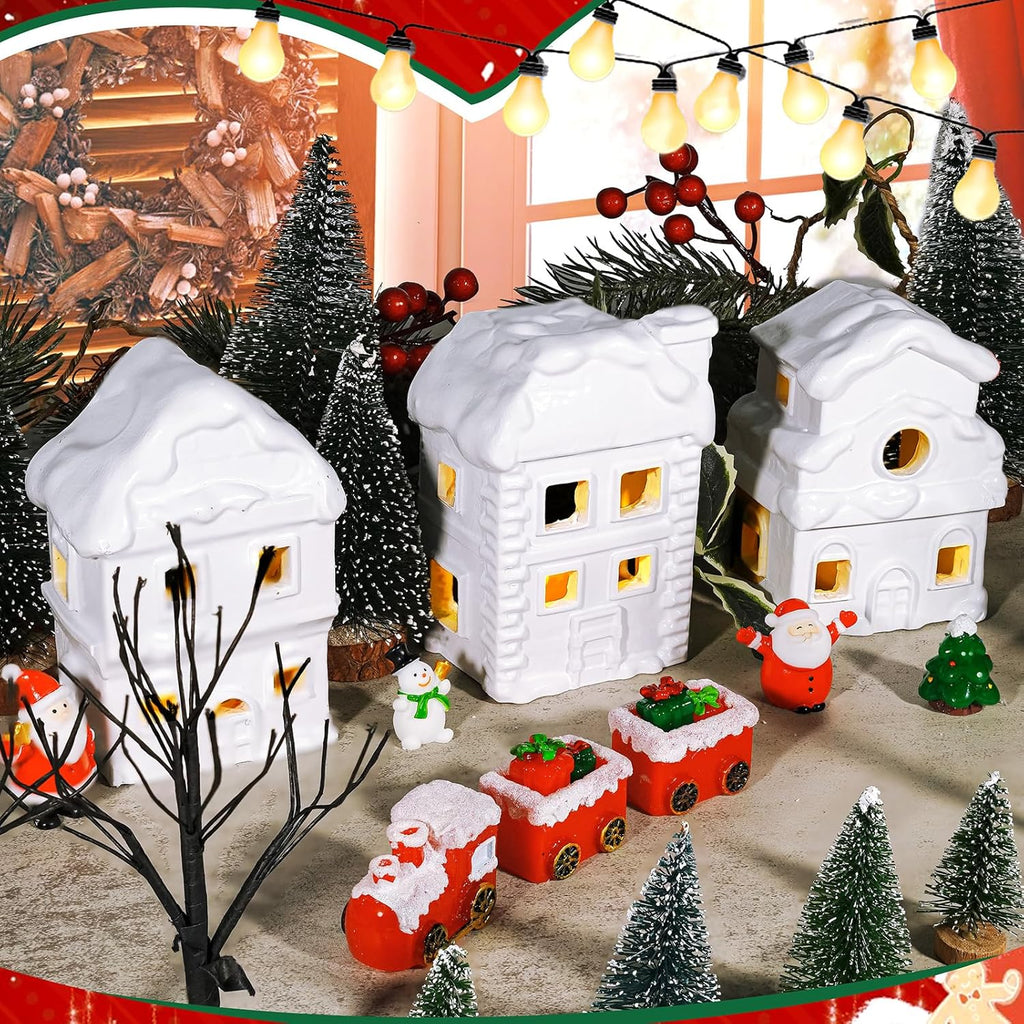 Wowagoga Ceramic Christmas Village Set - 21 Pcs White Resin Houses | 4.3 Inch Light-Up Decor Figurines