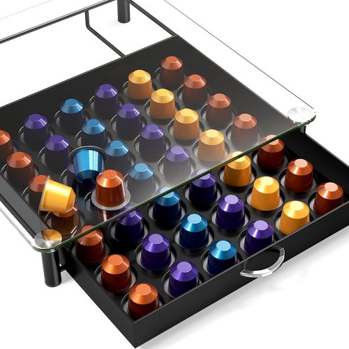 DecoBrothers Coffee Pod Drawer - Tempered Glass for Nespresso Original Line | Holds 42 Capsules