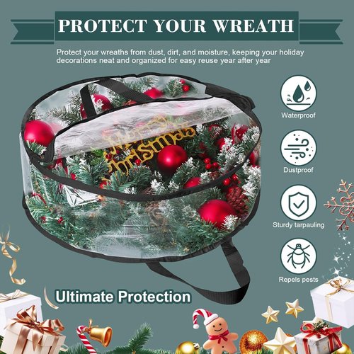 Clear PVC Christmas Wreath Storage Container by [Brand Name] - Waterproof & Dustproof for 24-Inch Wreaths