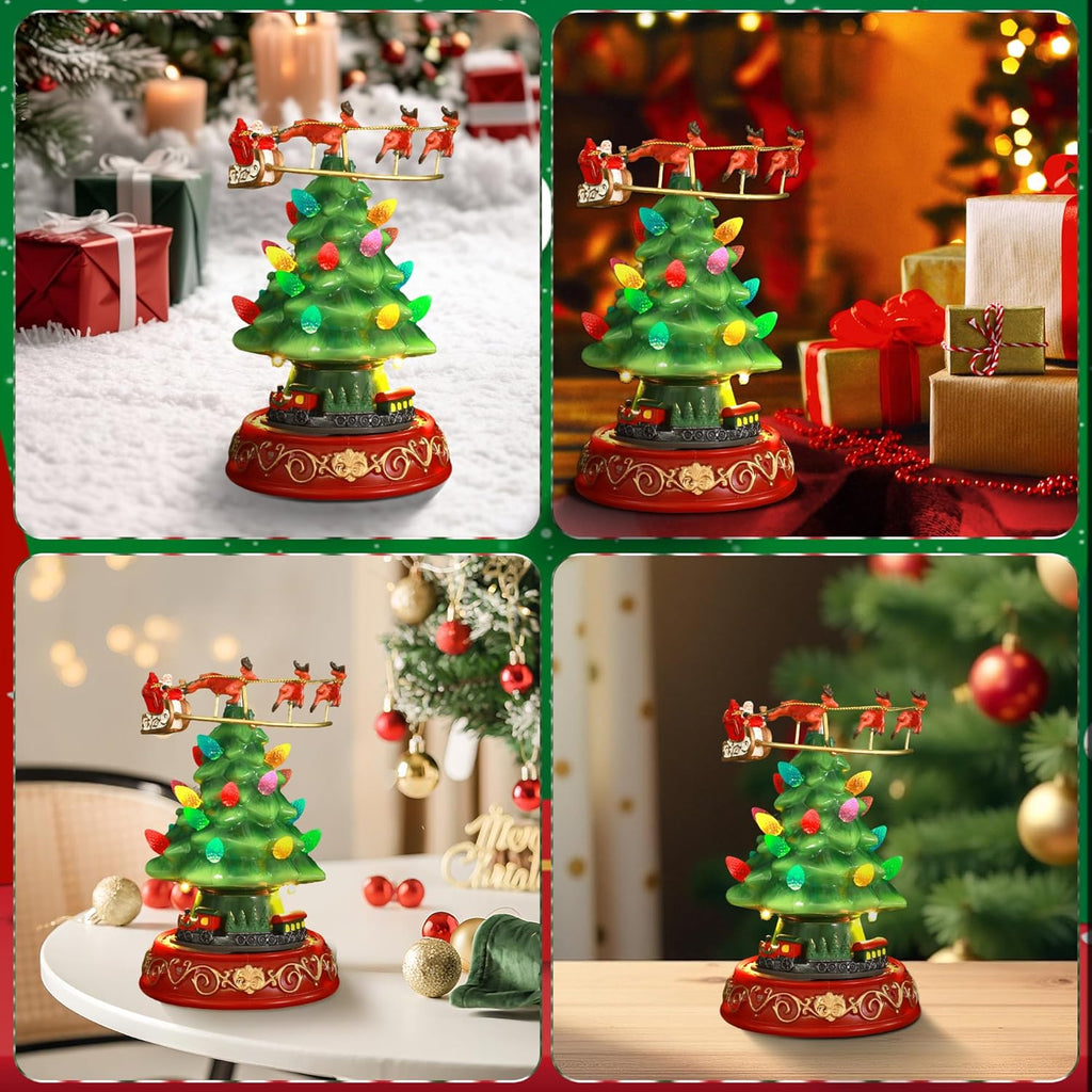 Regine Switzerland Musical Pre-Lit Artificial Christmas Tree - Spinning Train & Elk Figurines | Holiday Tabletop Decor