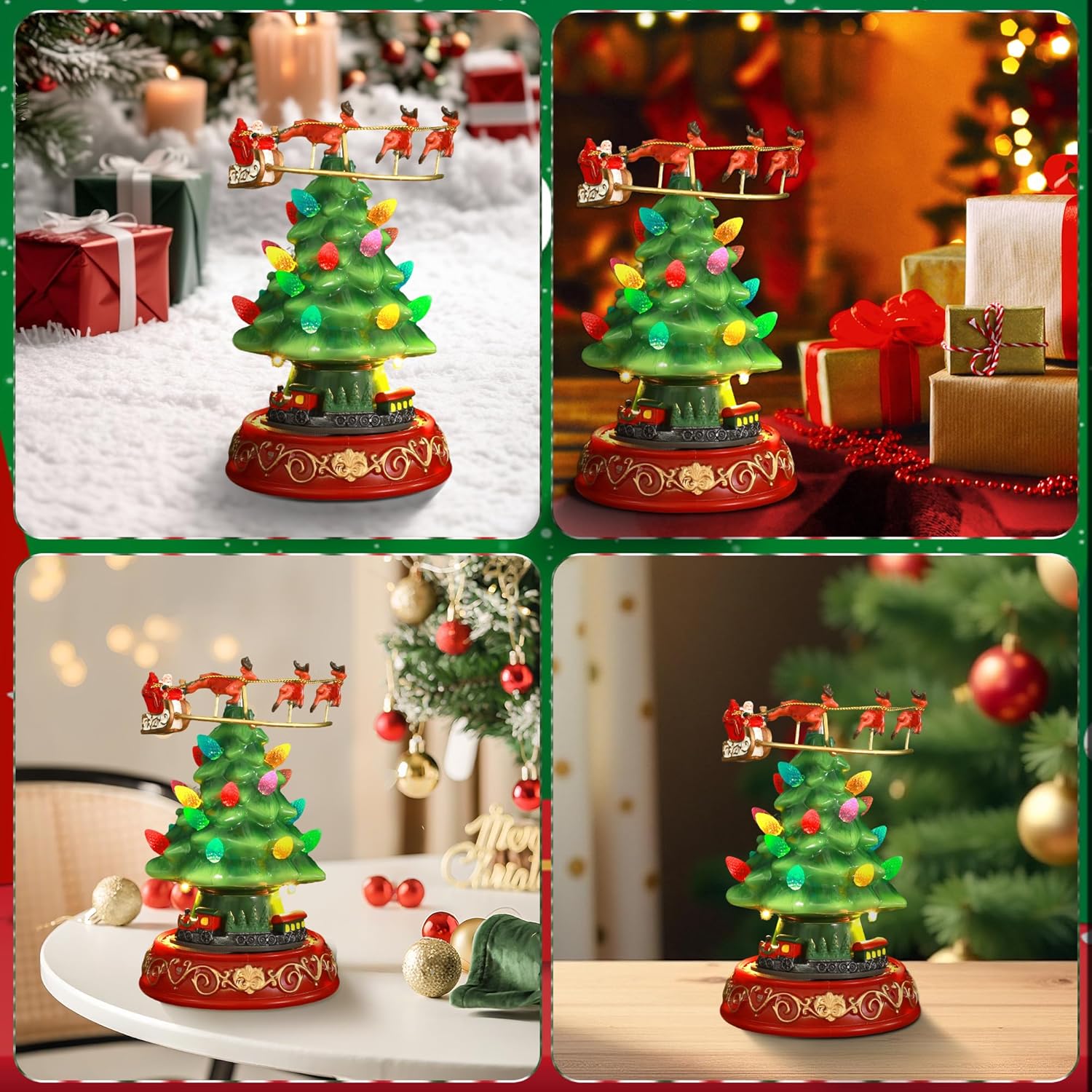 Regine Switzerland Musical Pre-Lit Artificial Christmas Tree - Spinning Train & Elk Figurines | Holiday Tabletop Decor