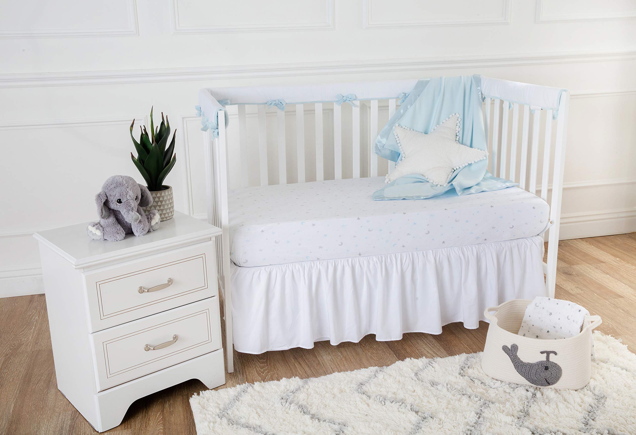 American Baby Company 100% Natural Cotton Percale Ruffled Crib Skirt, White, 52"L x 28"W + 13.5"