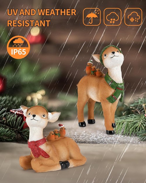 iStatue Buck and Doe Deer Set - 5.5'' Tall Hand-Painted Resin Reindeer Figures for Christmas Home Decor