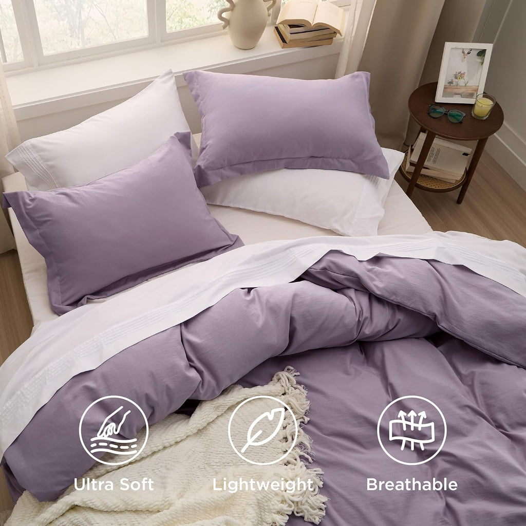 Bedsure Grayish Purple Duvet Cover Set - Extra Soft 3-Piece King Size Bedding, 104x90 Inches with Zipper Closure & 2 Pillow Shams
