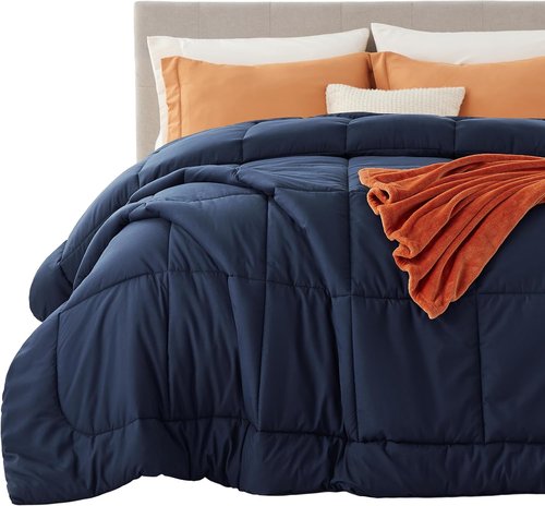 Bedsure Comforter Duvet Insert - All-Season Quilted Cal King Bedding, GentleSoft Down Alternative, Navy Blue 96 x 102 Inches