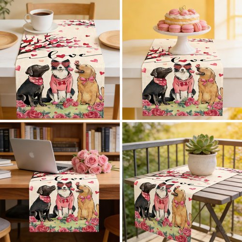 Amreich Valentines Day Dog & Love Tree Table Runner - Dating Dinner Anniversary Wedding Valentine's Table Decor for Home Party Favors 13 X 72 Inch