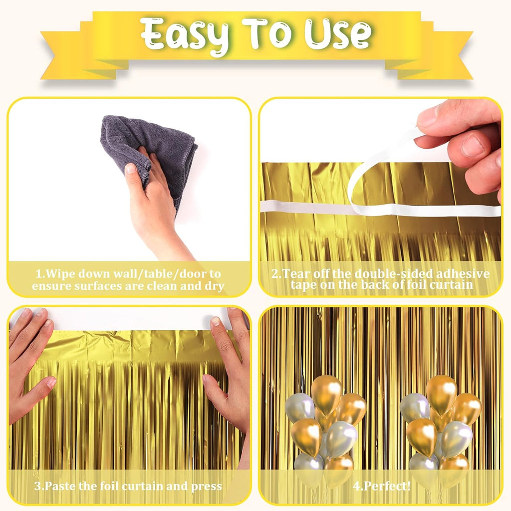 Voircoloria Matte Dark Gold Foil Fringe Backdrop Curtains - 3 Pack Tinsel Streamers for Parties & Events