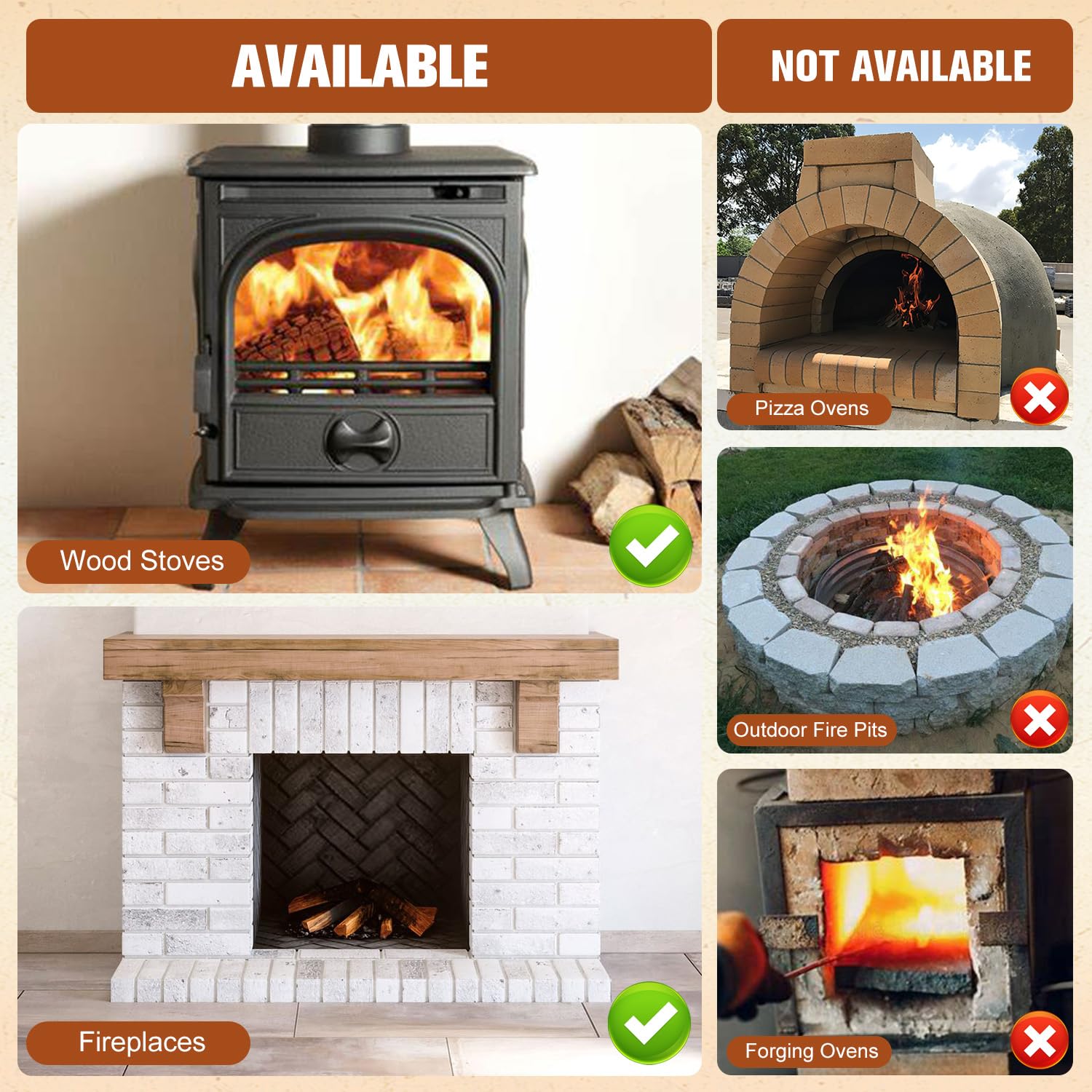 Fire Bricks, FireBrick, High Temperature Insulated Firebricks for Wood Stoves, Fireplaces, Size 9" X 4-1/2" X 1-1/4", Pack of 6, Wood Stove Bricks, Fireplace Brick