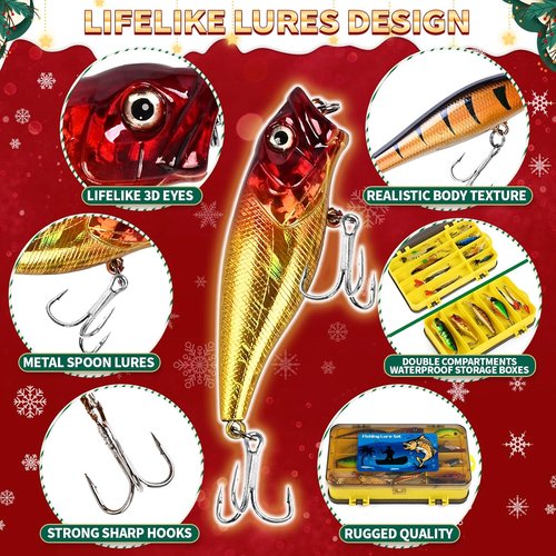 Fishing Advent Calendar 2025 - 24 Days of Fishing Lures Countdown | Perfect Xmas Gift for Dad & Men