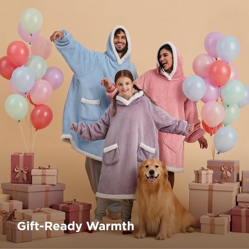 Bedsure Blanket Hoodie - Wearable Sherpa Sweatshirt for Women & Kids | Perfect Gift for Mom, Grey