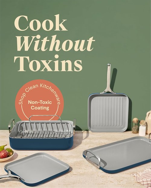 Caraway Square Cookware Set - Non-Stick Ceramic Square Pans for Griddling & Searing - Navy
