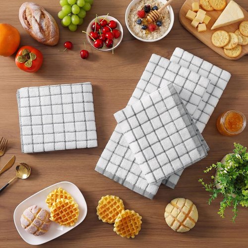 Homaxy Premium Kitchen Towels - Super Absorbent Soft Terry Dish Towels | 16”x28”, Grey, 6 Pack