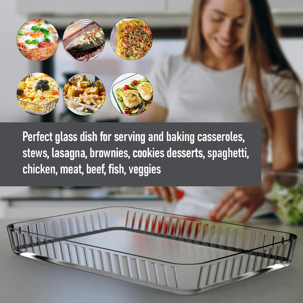Ums Glass Baking Dish - 4-Qt Borosilicate Oven Pan | Microwave & Oven-Safe Casserole Dish (16" x 11" x 2")