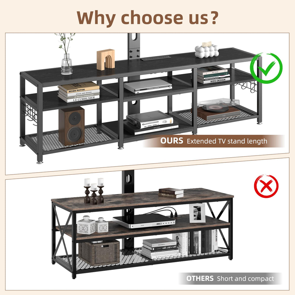 VECELO Dresser TV Stand for Bedroom with 5 Fabric Drawers, Entertainment Center for 32/40/43 in TVs, Media Console Table with Storage, Open Shelf, Adjustable Feet, Living Room Furniture, Rustic Gray