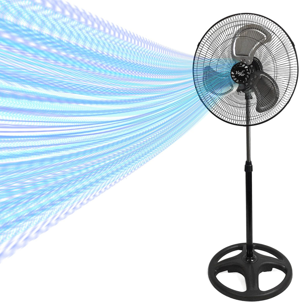 Vie Air 18-Inch Industrial Metal Stand Fan - Heavy Duty Oscillating Design in Black