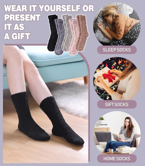 LANLEO Fuzzy Socks for Women - Soft Cozy Fluffy Winter Slipper Socks | Microfiber Plush Design