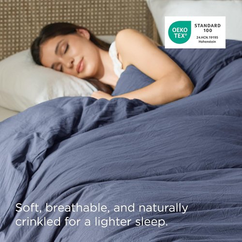 Bedsure Navy Blue Duvet Cover - Extra Soft Prewashed Cotton-Like Polyester, King Size 104x90 Inches