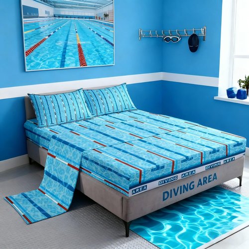 Swimming Kids Sheet Full Size,Swim Sports Games Modern Fashion Bedding Set,Boys Girls Adults Room Decor,Swimming Pool Chic Blue Unique Bed Sheet Set 4pcs(Fitted + Flat + 2 Pillowcases)