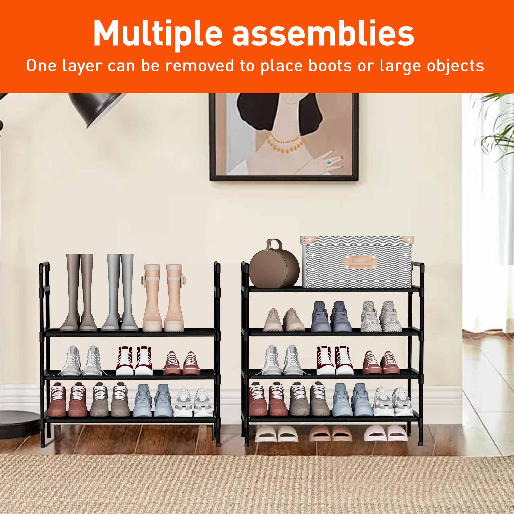 Nbwxcwbs Shoe Rack 4 Tier Shoe Organizer Shoe Storage Shoe Rack for Narrow Hallway Entryway Bedroom Easy Assembly (Black)