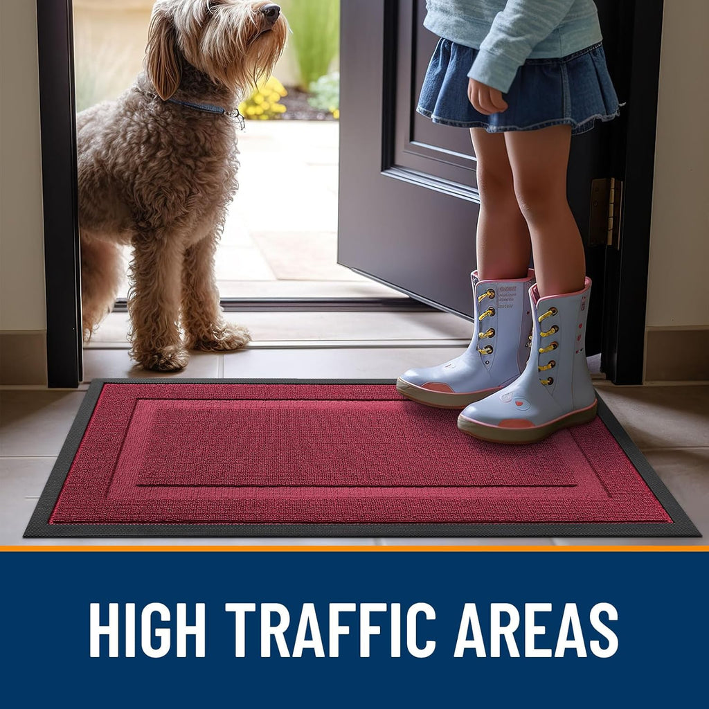 OLANLY Waterproof Front Door Mat - All-Season Indoor/Outdoor Doormat | Sturdy Natural Rubber, Burgundy 29.5x17