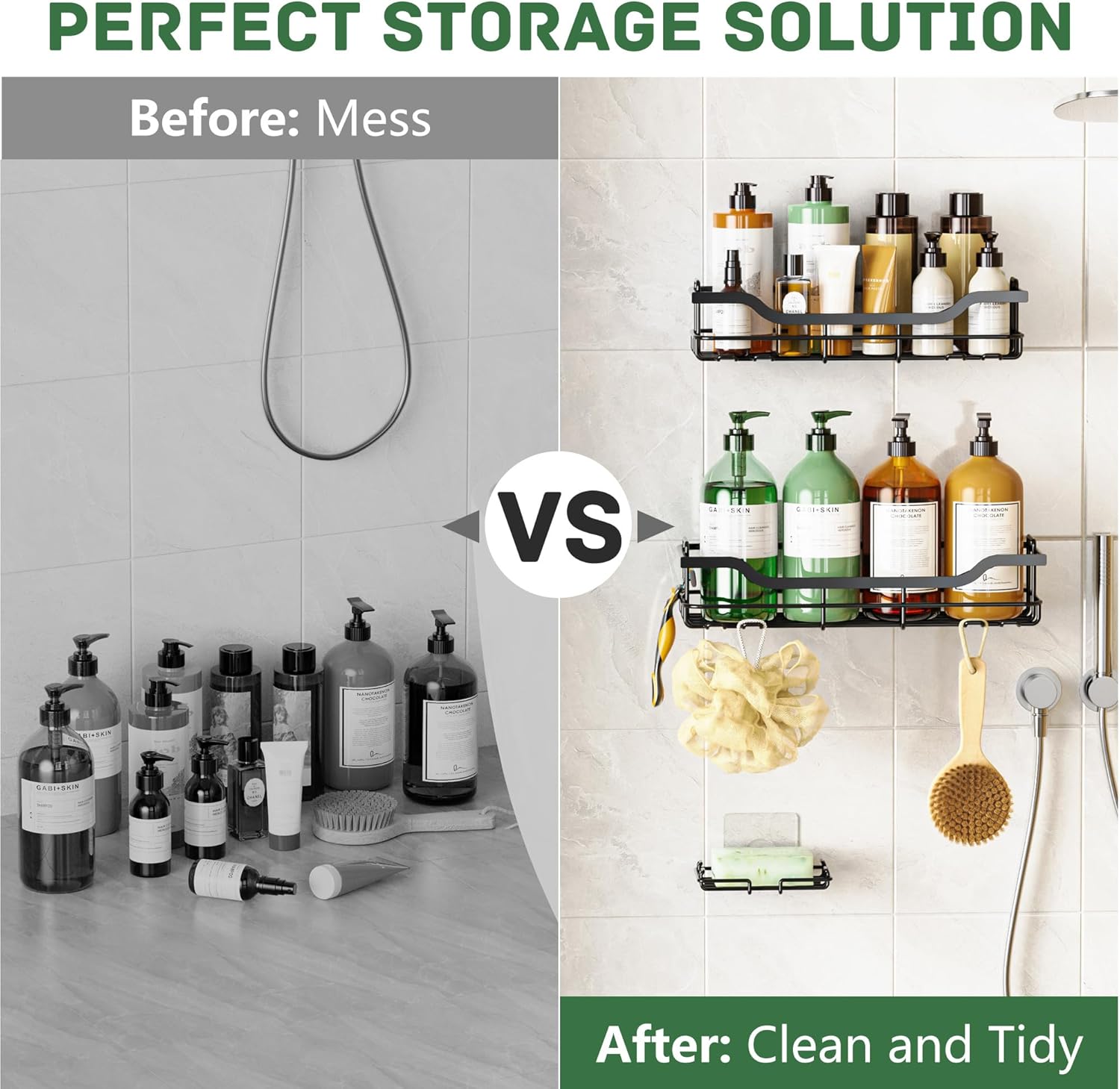 OMAIRA Shower Caddy - 3-Pack Rustproof No-Drill Organizer with Soap Holder for Smooth Walls & Glass Tile