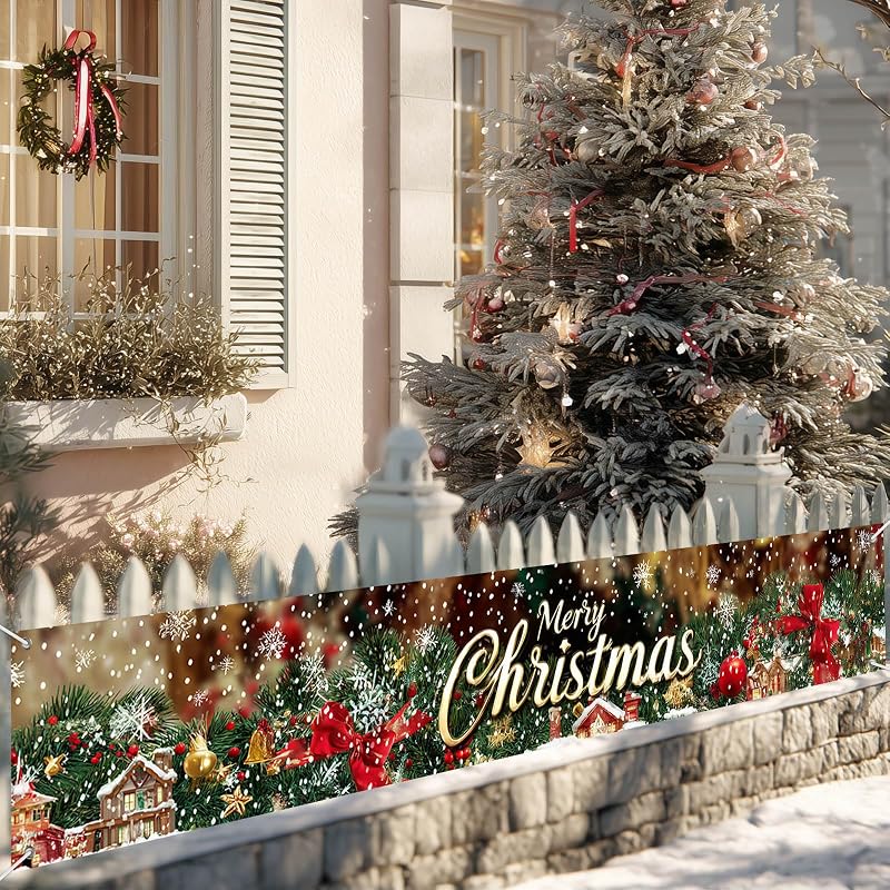 Merry Christmas Banner for Fence 118 x 20 Inch - Pine House Decor (Variation: Merry Christmas Banner#02)