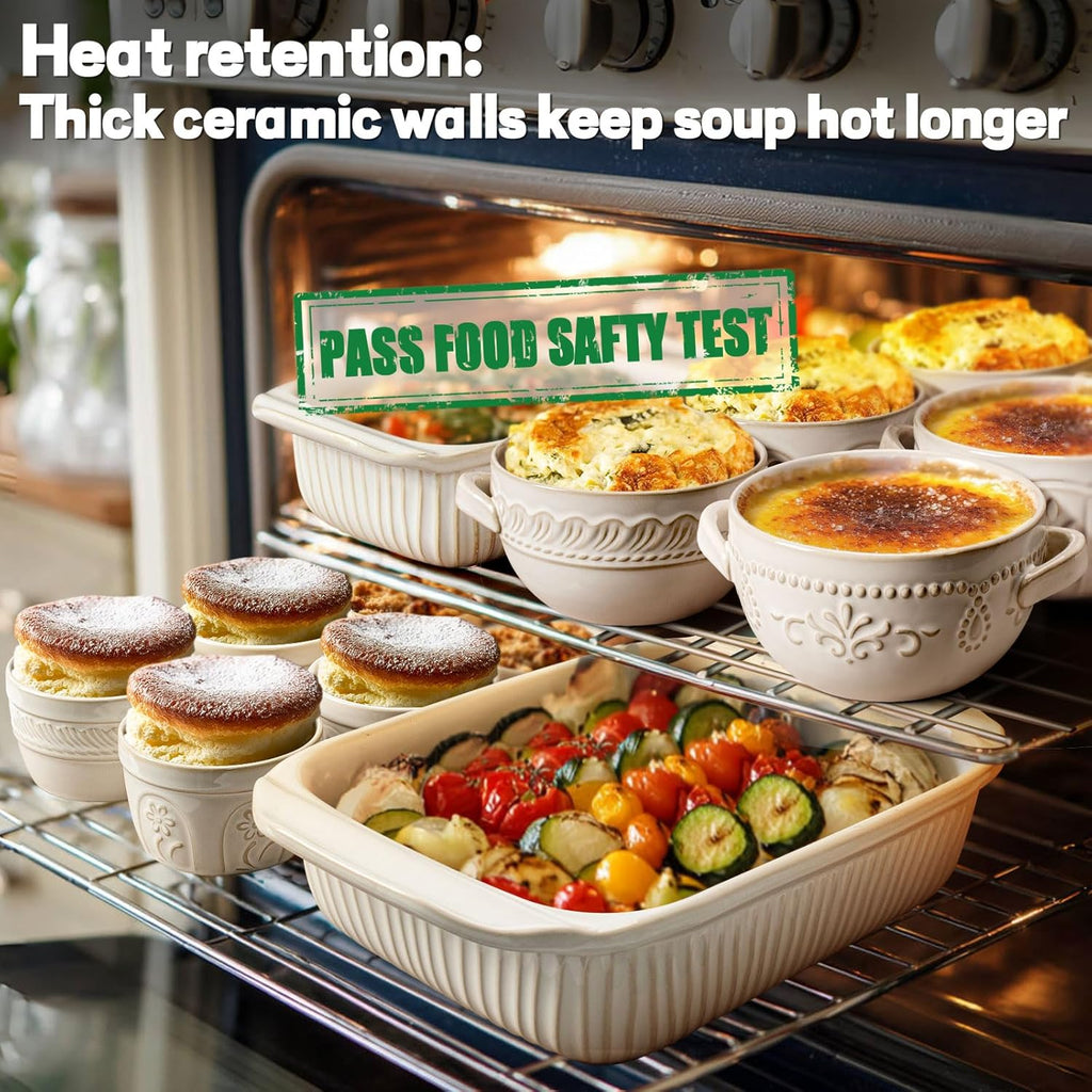 Artena Baking Dish - 5.1 Quart Casserole Dish with Handles | Oven Safe Ceramic Soup Crocks & Lids