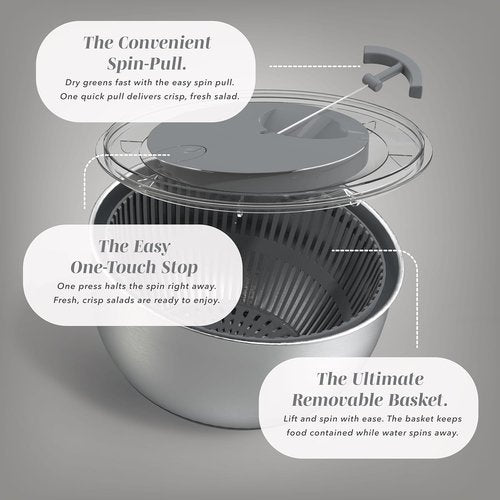 COOK WITH COLOR Stainless Steel Salad Spinner - 5 Qt Lettuce Washer & Vegetable Dryer | Non-Slip Base & Auto Stop Brake