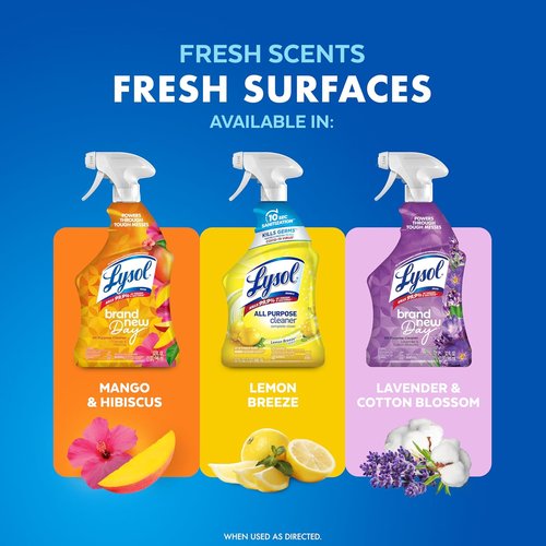 Lysol All-Purpose Cleaner Spray - Multi-Purpose Disinfectant for Kitchen & Bathroom - Lemon Breeze, Lavender, Mango | 32oz (Pack of 4)