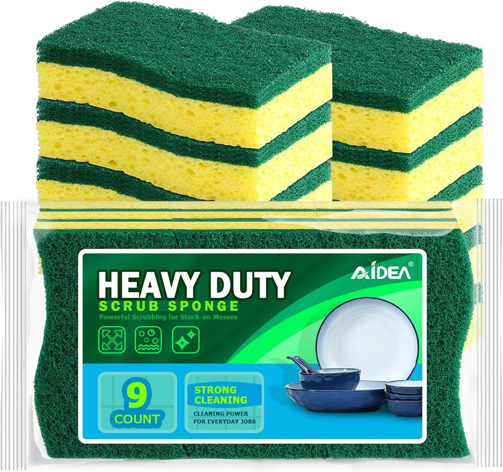 AIDEA Heavy-Duty Kitchen Sponges - 9 Count | Tough Scrubbing Power for Cookware & Household Cleaning