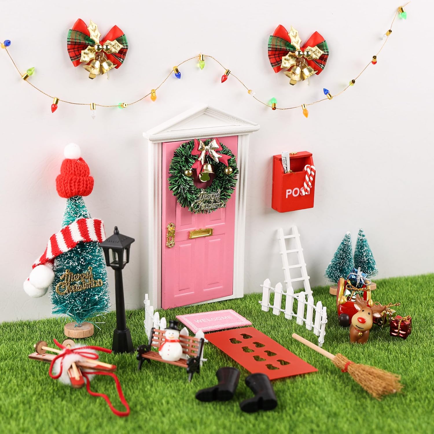 Skiennix Christmas Elf Girl Fairy Door Decor - Miniature Wooden Wall Decoration for Holiday Cheer
