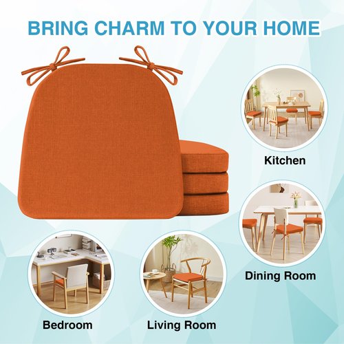 IASEAHK Chair Cushions for Dining Chairs Set of 6, Non Slip Kitchen Chair Pads, 17" x 16" x 2", Indoor Dining Chair Cushions with Ties, D-Shaped Seat Cushions for Kitchen Chairs, Orange