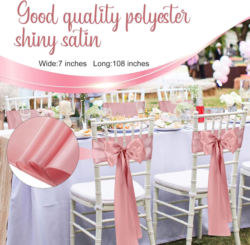 XunYee Satin Chair Sashes - 80 Pack Rose Gold Bow Ties for Weddings, Events & Parties