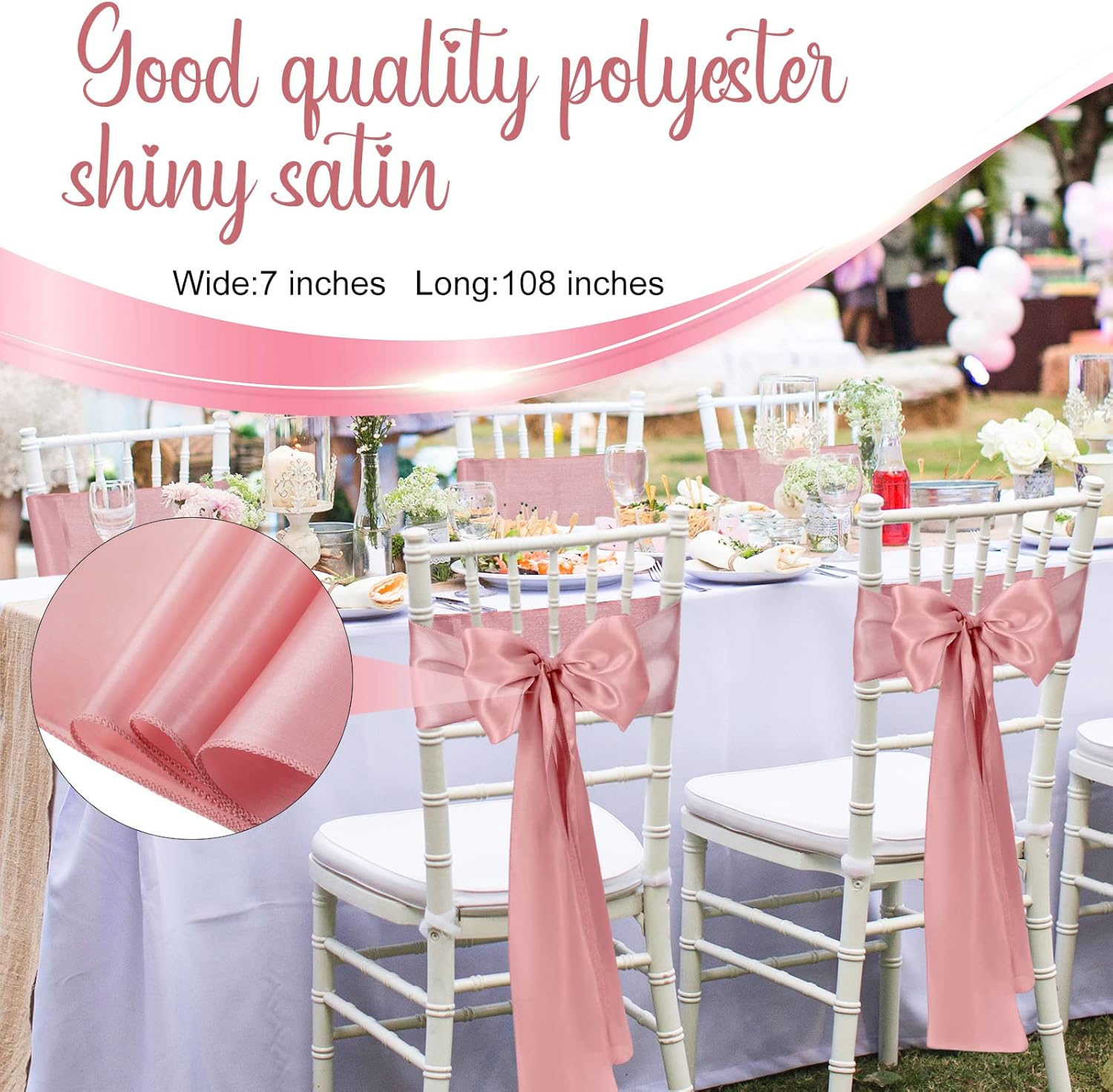 XunYee Satin Chair Sashes - 80 Pack Rose Gold Bow Ties for Weddings, Events & Parties