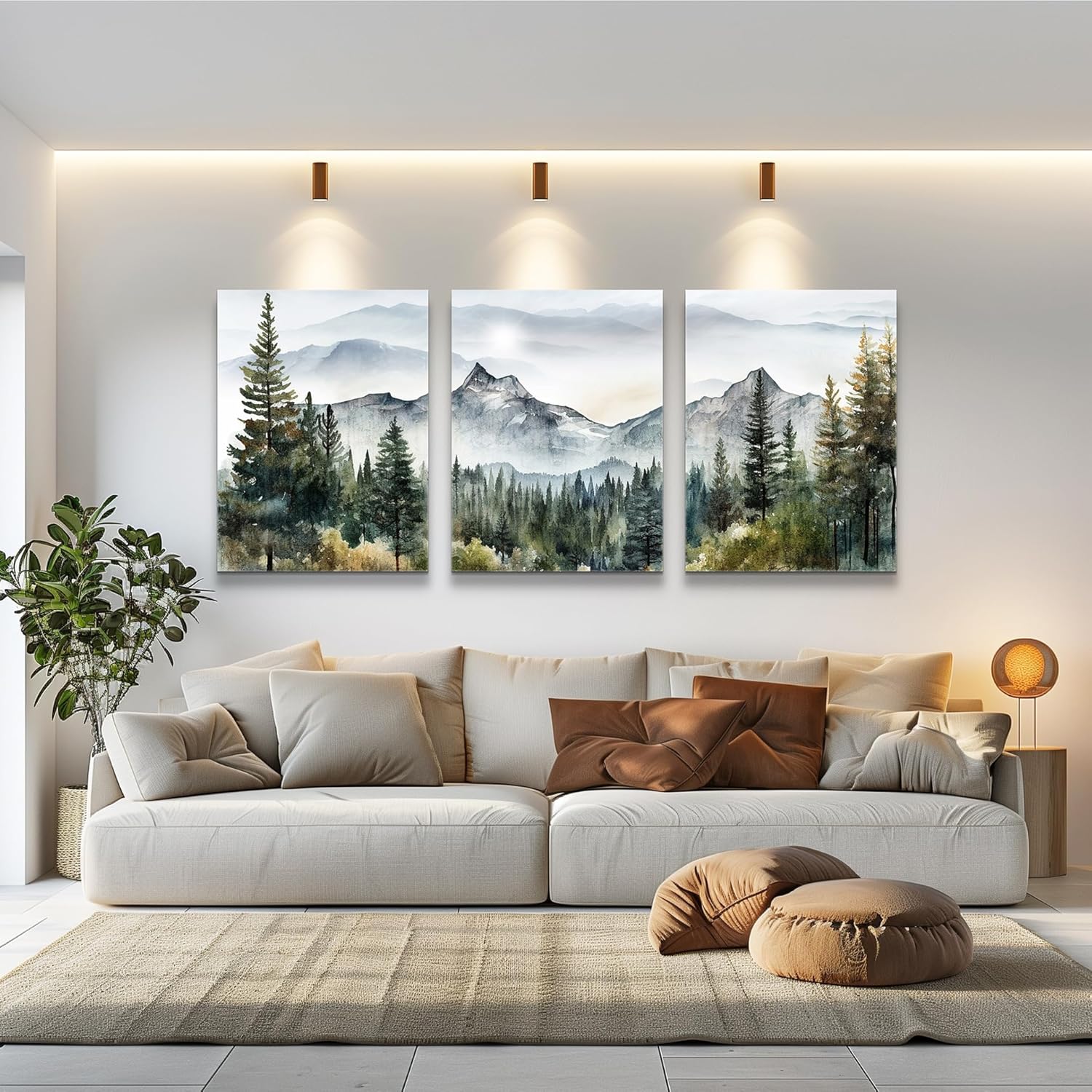 MHARTK66 Large Wall Art - Modern Abstract Mountain Forest Landscapes | 3-Piece Framed Canvas Set