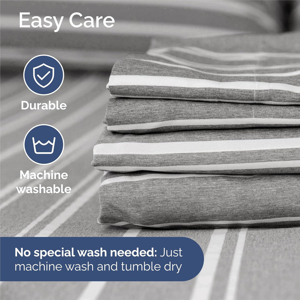Split King Size 5 Piece Sheet Set | Comfy Cooling Bed Sheets - Hotel Luxury Bedding - Grey Stripes