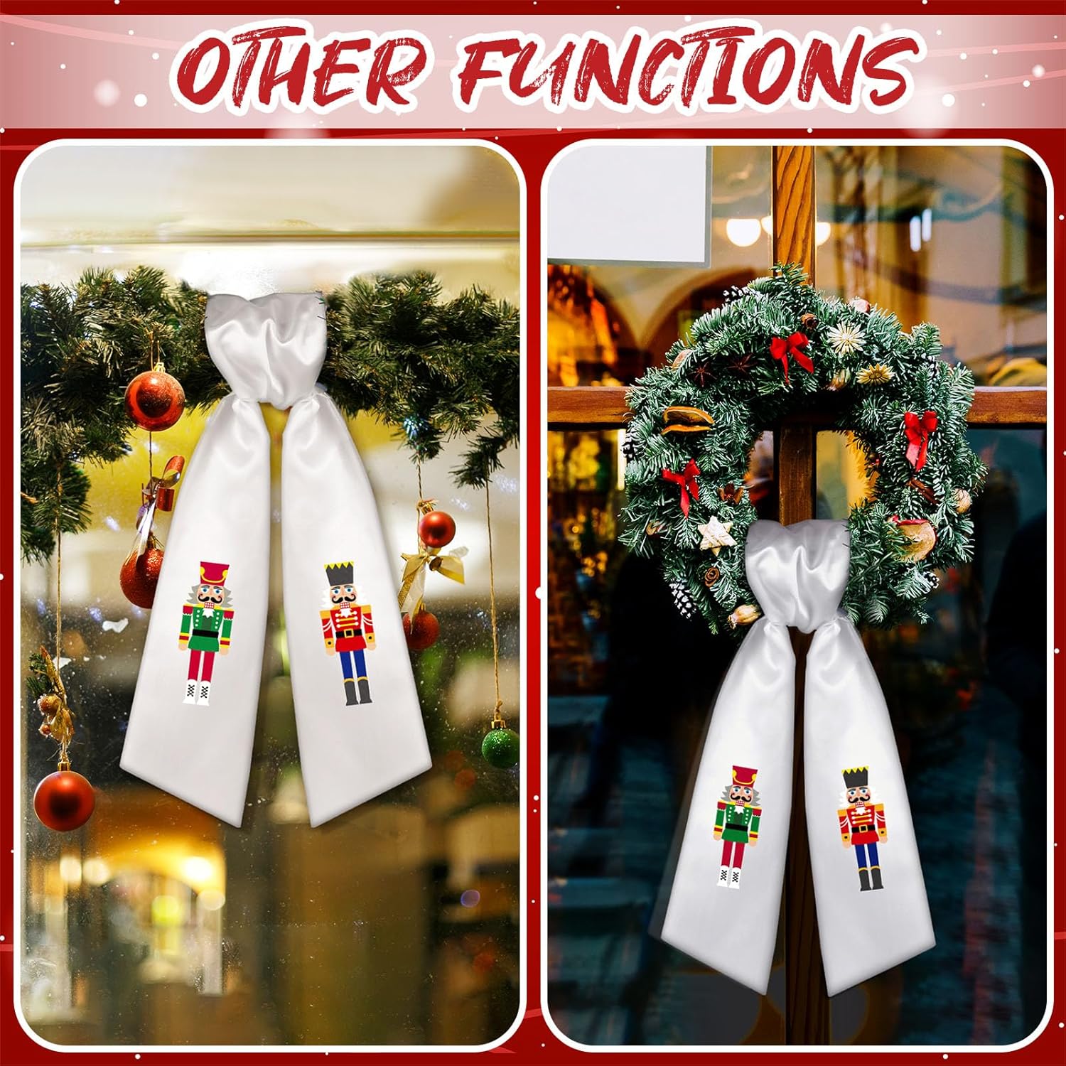 Skiennix Wreath Sash - Satin Blank Sashes for Embroidery | Indoor/Outdoor Home Decor (Red, White, Nutcracker)