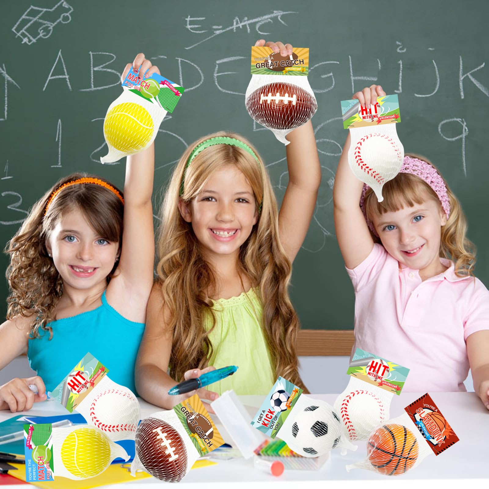 AouEtnay Valentines Day Gift Cards for Kids Classroom 20 Pack Mini Sports Stress Balls with Valentines Day Cards for Kids School Gift Exchange, Game Prizes, Valentines Party Favor Supplies