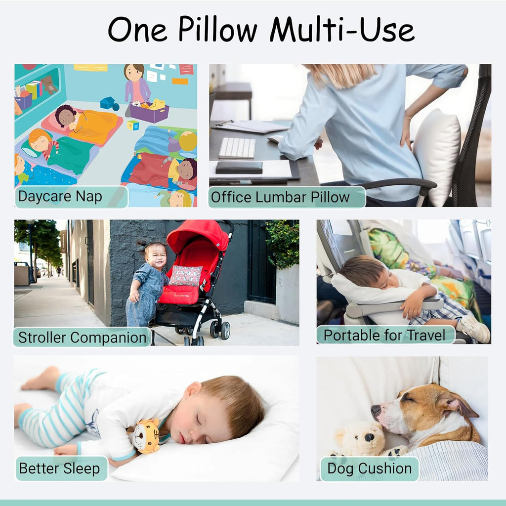 ZPECC Toddler Pillow - Hypoallergenic Organic Cotton 13x18 Kids Pillow with Pillowcase | White Stripe