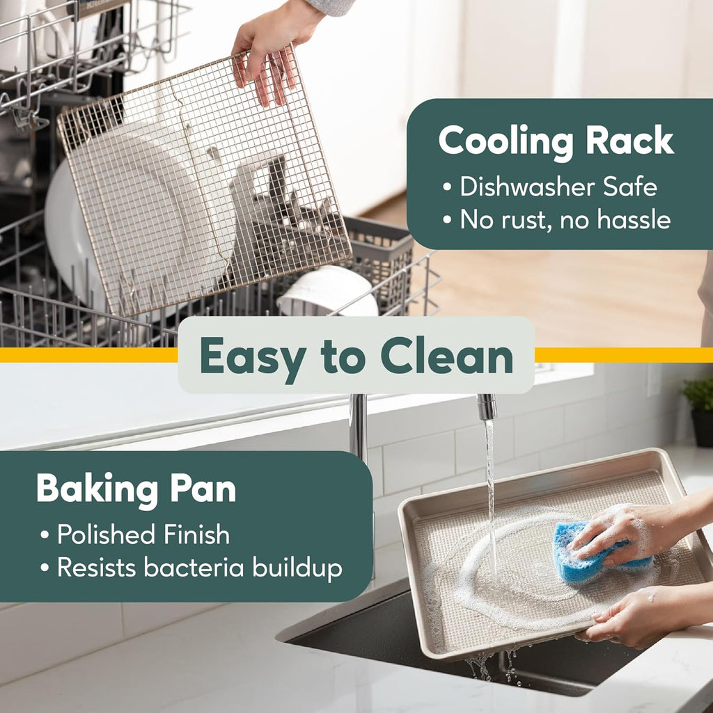 Ultra Cuisine Baking Sheet Set - Half Sheet Aluminum Pan with Stainless Steel Cooling Rack, 13 x 18 Inch, Easy Clean, Commercial Quality