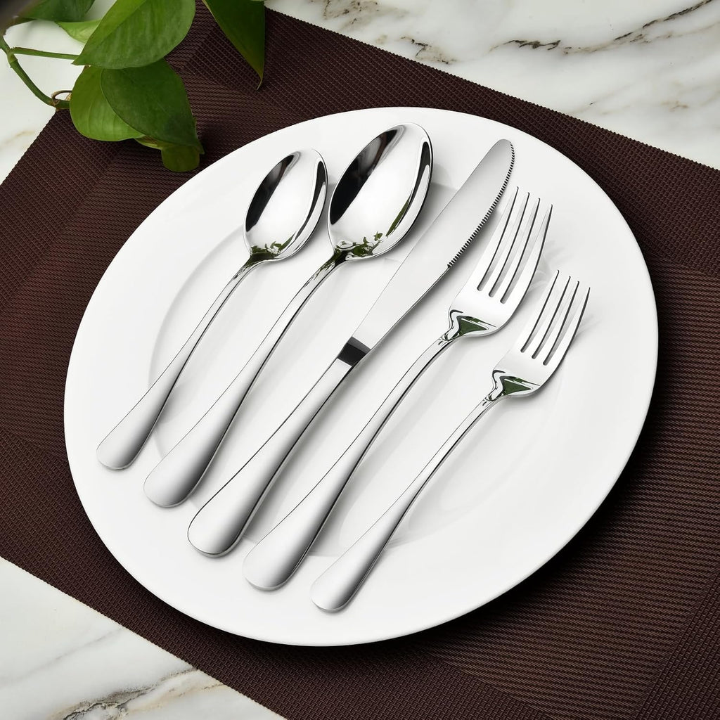 Regine Switzerland 60-Piece Silverware Set - Heavy-Duty Stainless Steel Utensils for 12 | Dishwasher Safe Gift Set