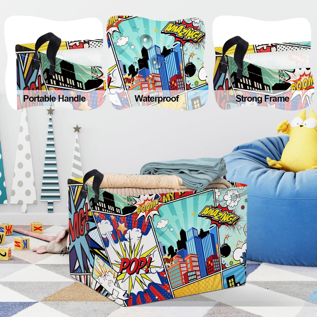 Clastyle 36L Rectangle Blue Comics Hero Kid Storage Basket Collapsible City Building Clothes Toy Nursery Bin Book Shelf Basket