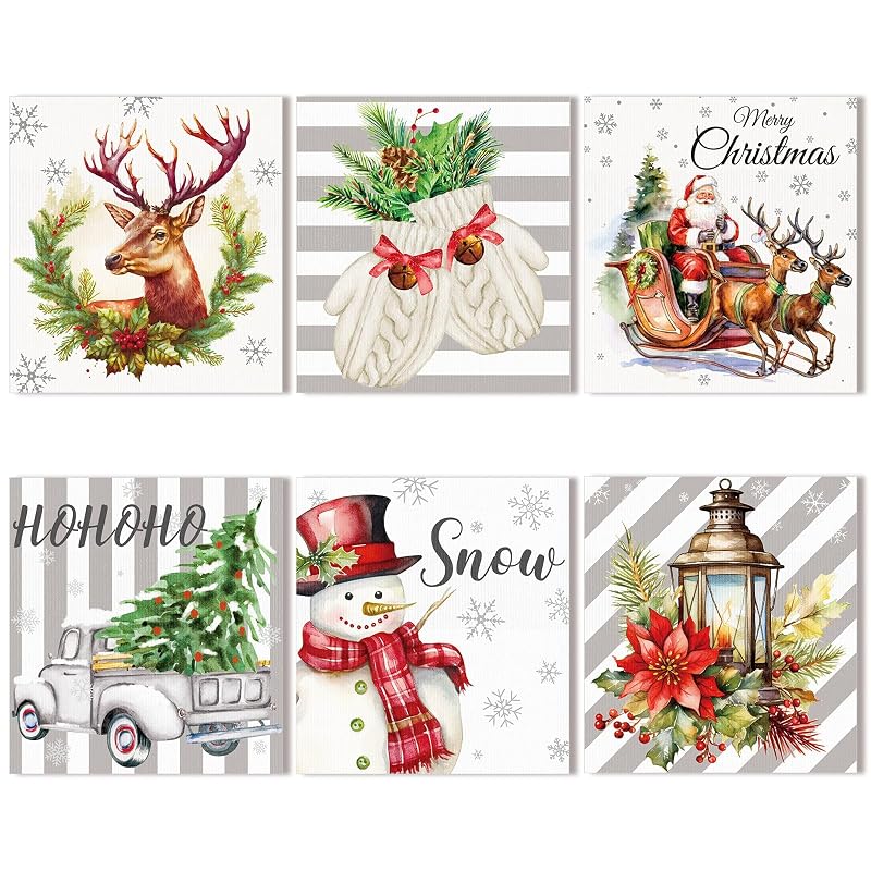 Buryeah 6 Pack Christmas Swedish Dishcloths - Rustic Colors + Reindeer Variation