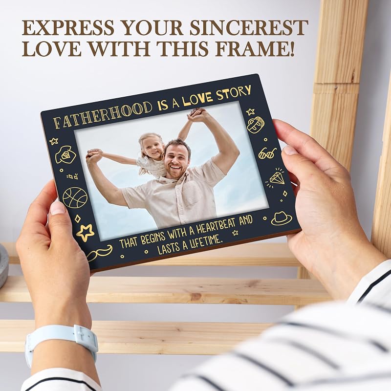 Dad Photo Frame - Wooden 6x4 inch Display with Iron Stand, Father’s Day Gift
