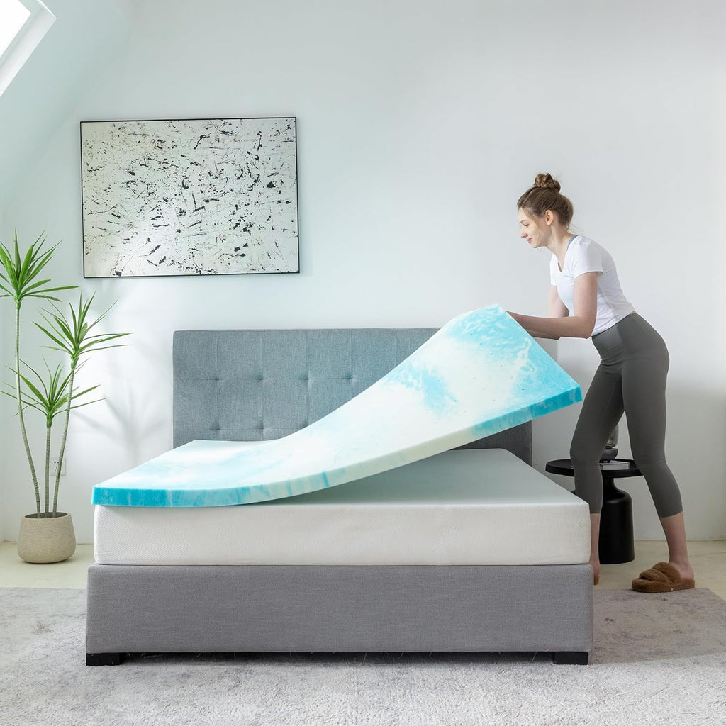 MLILY Twin Mattress Topper - 3 Inch Cooling Gel Memory Foam - CertiPUR-US Certified, 38”x75”, Blue