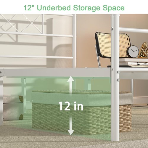 VECELO Full Size Bed Frame with Headboard, Heavy-Duty Platform Bedframe with Strong Metal Slats, No Box Spring Needed, Easy Assembly, White